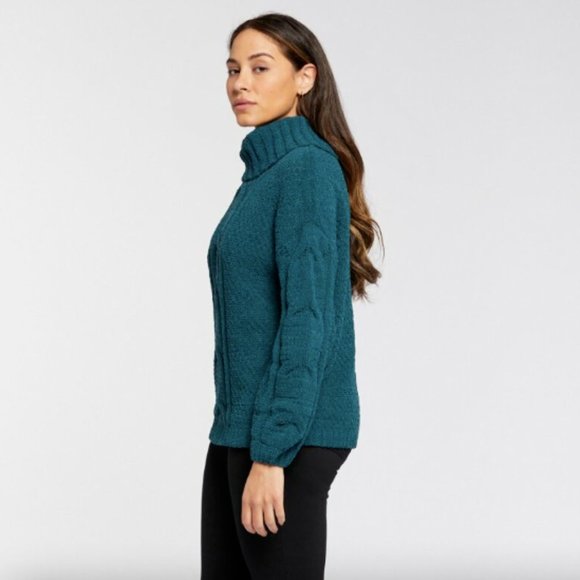 Seven 7 Cable Knit Cowl Neck Chenille Sweater Womens XL - Teal Green - NWT - Picture 4 of 5